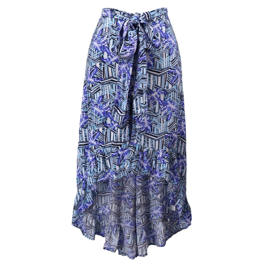 Blue Island Beach Palm Print High Low Swim Cover Up Skirt M Resort Vacation NWT‎